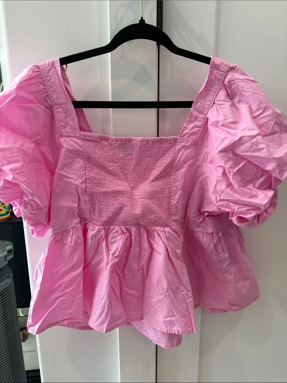 Old Navy Pink Puff-Sleeve Peplum Top